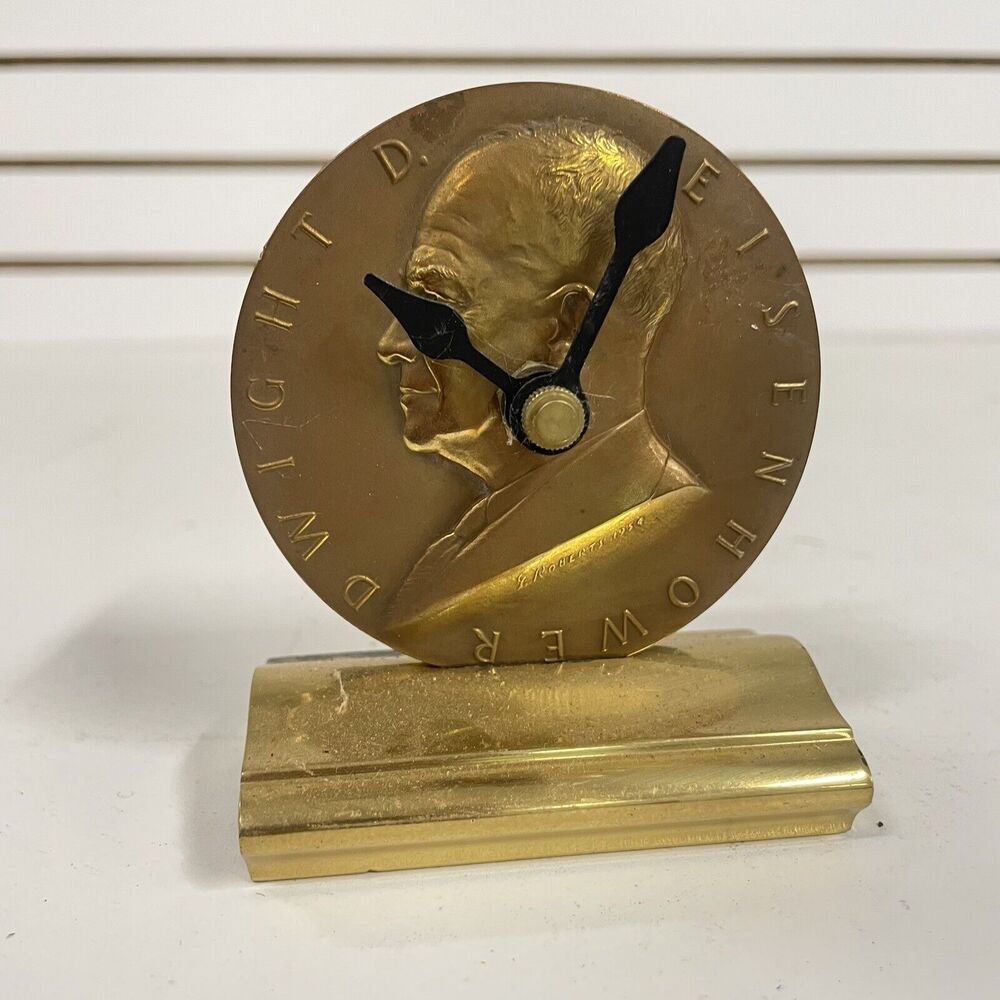 Bronze Dwight D Eisenhower Presidential Medal 3" President CONVERTED CLOCK - LN